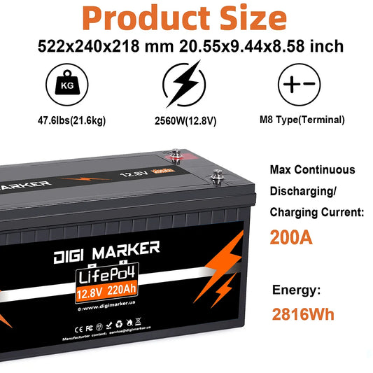 12.8V 220Ah LiFePO4 Battery 2816Wh