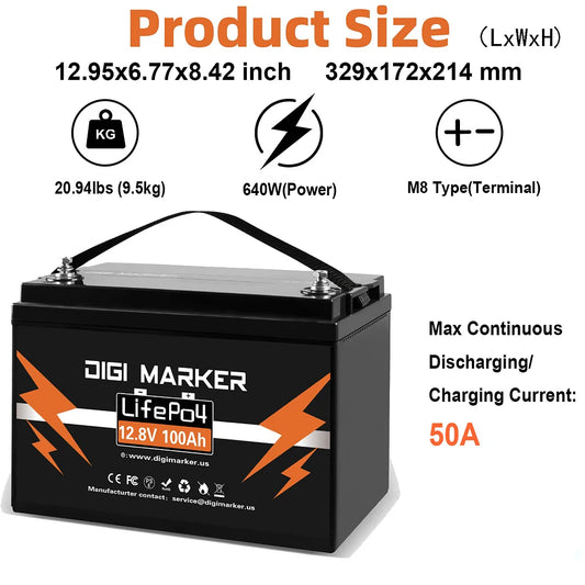 12.8V 100Ah LiFePO4 Battery 1280Wh With Bluetooth