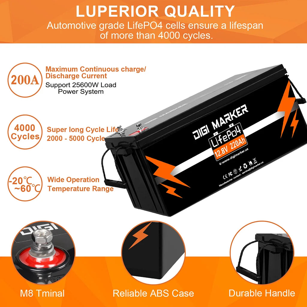 12.8V 220Ah LiFePO4 Battery 2816Wh
