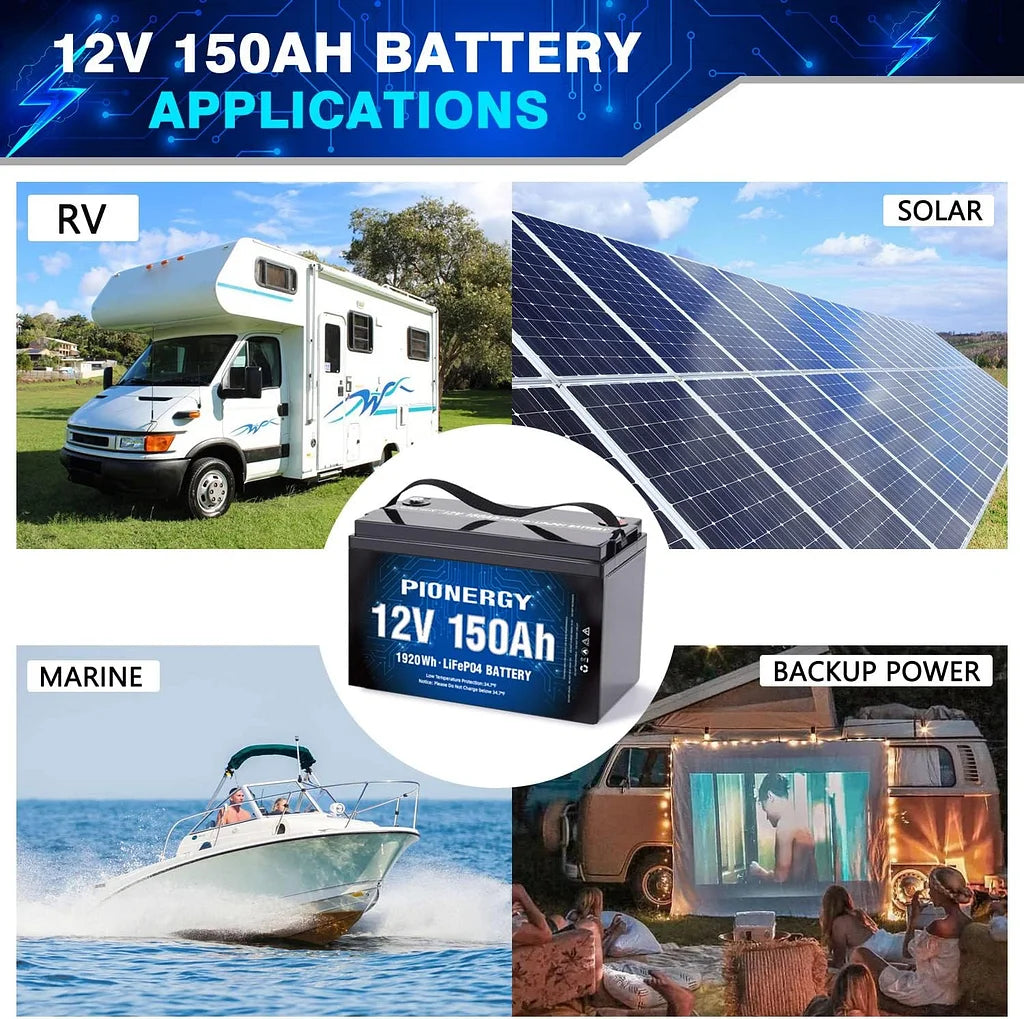 Pionergy 12V 150Ah LiFePO4: 100A BMS, 4000+ Deep Cycles