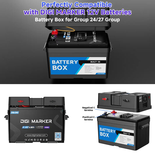 DIGI CN-Plus Mini 12V 314Ah Lithium Battery+Box,200A BMS,Solar Battery,With 120V Output