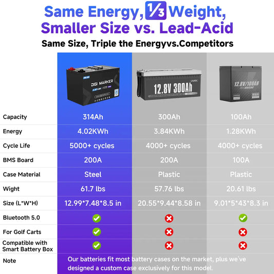 🔥DIGI 12.8V 314Ah Mini LiFePO4 Battery 200A BMS 4.02 kWh