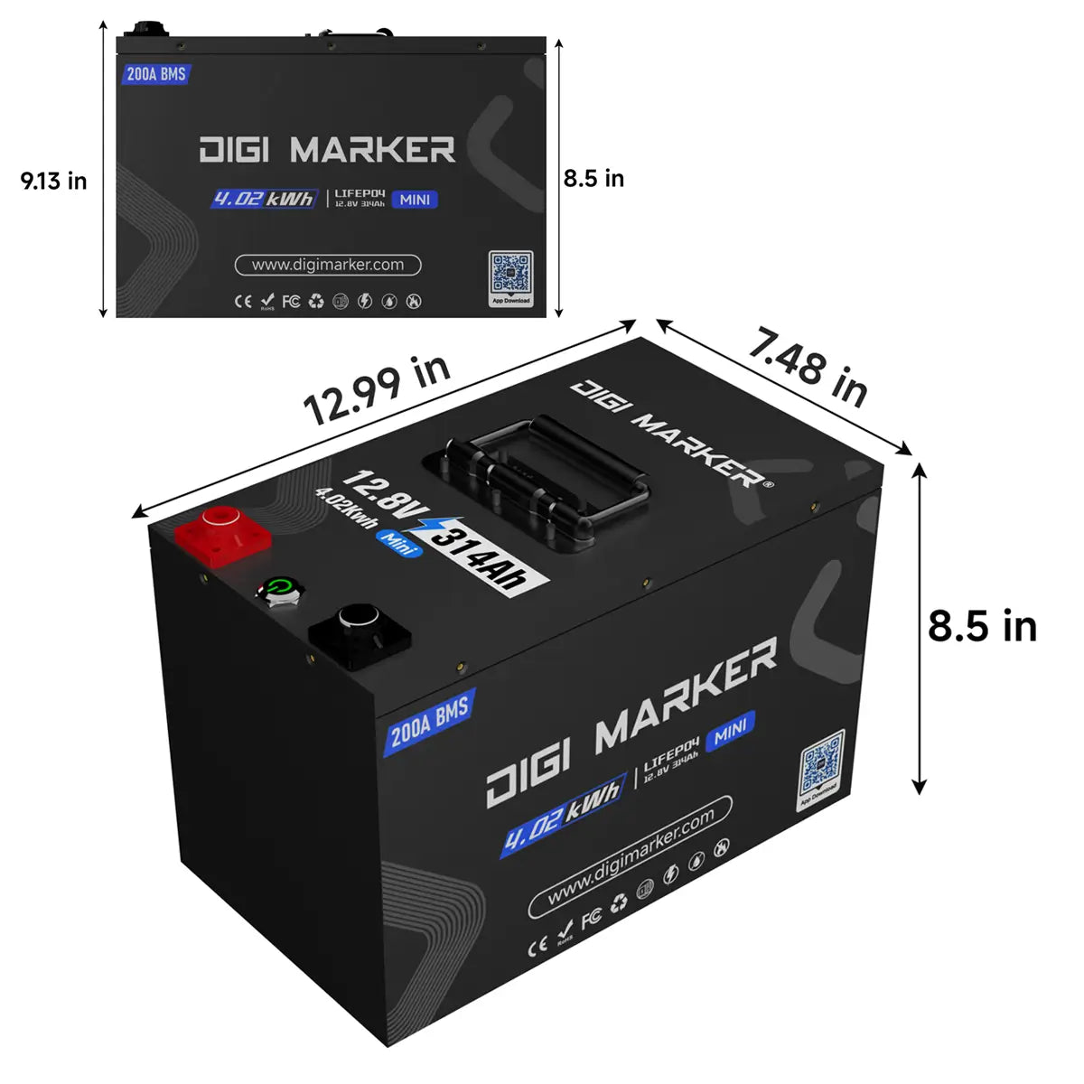 DIGI 12.8V 314Ah Mini LiFePO4 Battery 200A BMS 4.02 kWh