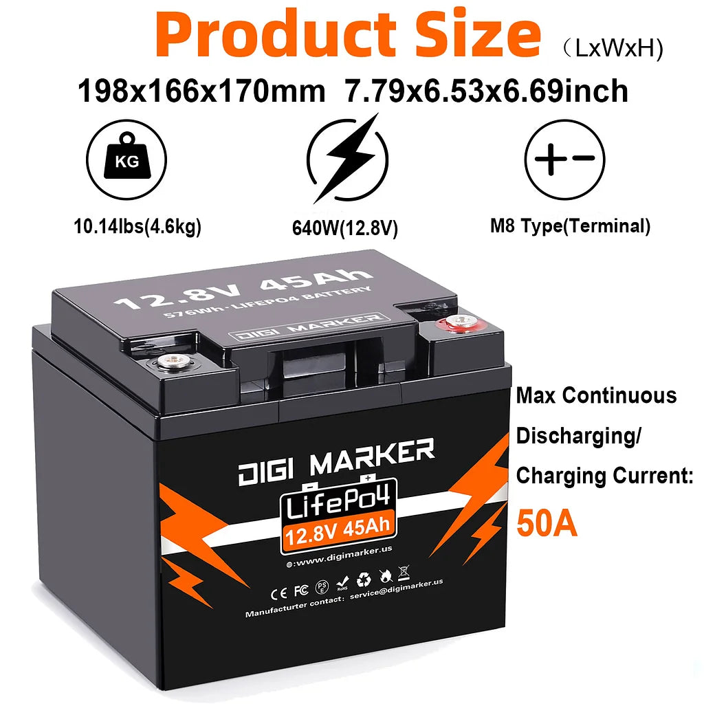 12.8V 45Ah LiFePO4 Battery 576Wh