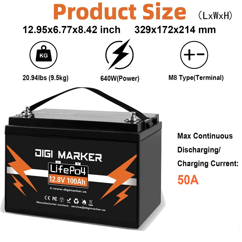 12.8V 100Ah LiFePO4 Battery 1280Wh With Bluetooth