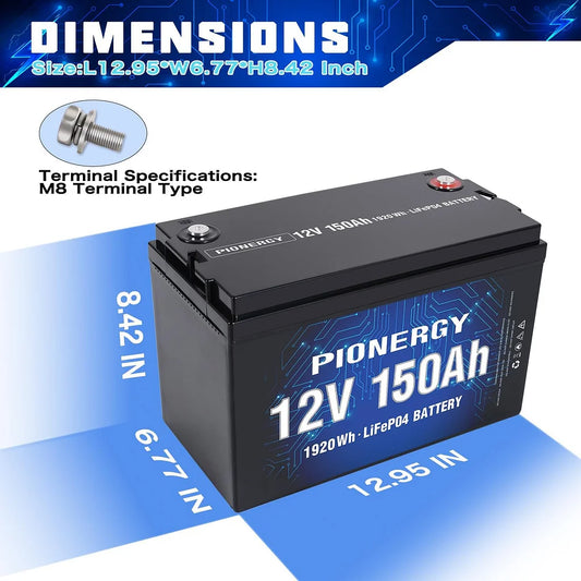 Pionergy 12V 150Ah LiFePO4: 100A BMS, 4000+ Deep Cycles
