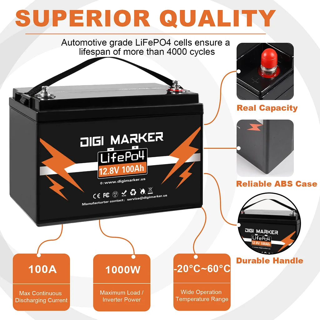 12.8V 100Ah LiFePO4 Battery 1280Wh With Bluetooth