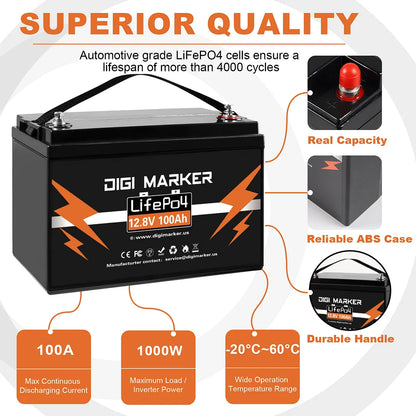 12.8V 100Ah LiFePO4 Battery 1280Wh With Bluetooth
