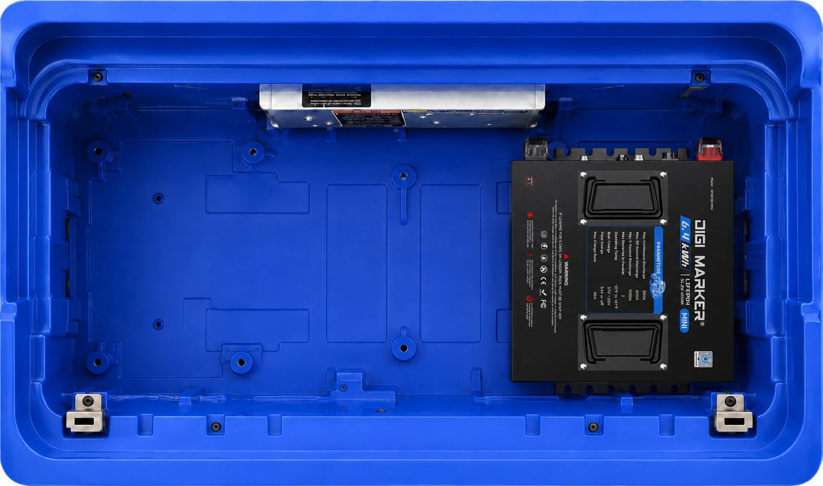 Modern lithium golf cart battery installed in the golf cart battery compartment after upgrade