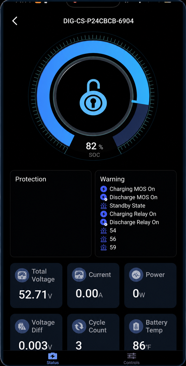 Example of the required DigiMarker battery Status screen