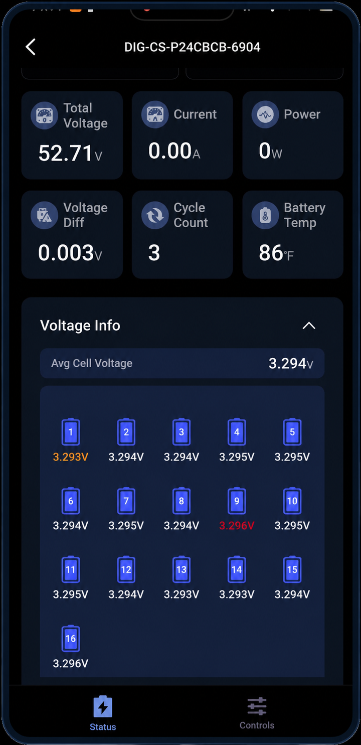 Example of the required DigiMarker battery Voltage Info screen